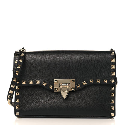 Valentino Garavani Pebbled Calfskin Medium Rockstud Flip Lock Crossbody Bag Black 1 of 8