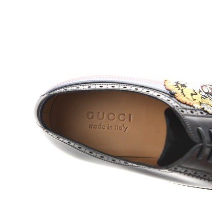 Gucci Calfskin Black Tiger Mens Brogue Lace-Up Oxfords 9.5 Black 8 of 9