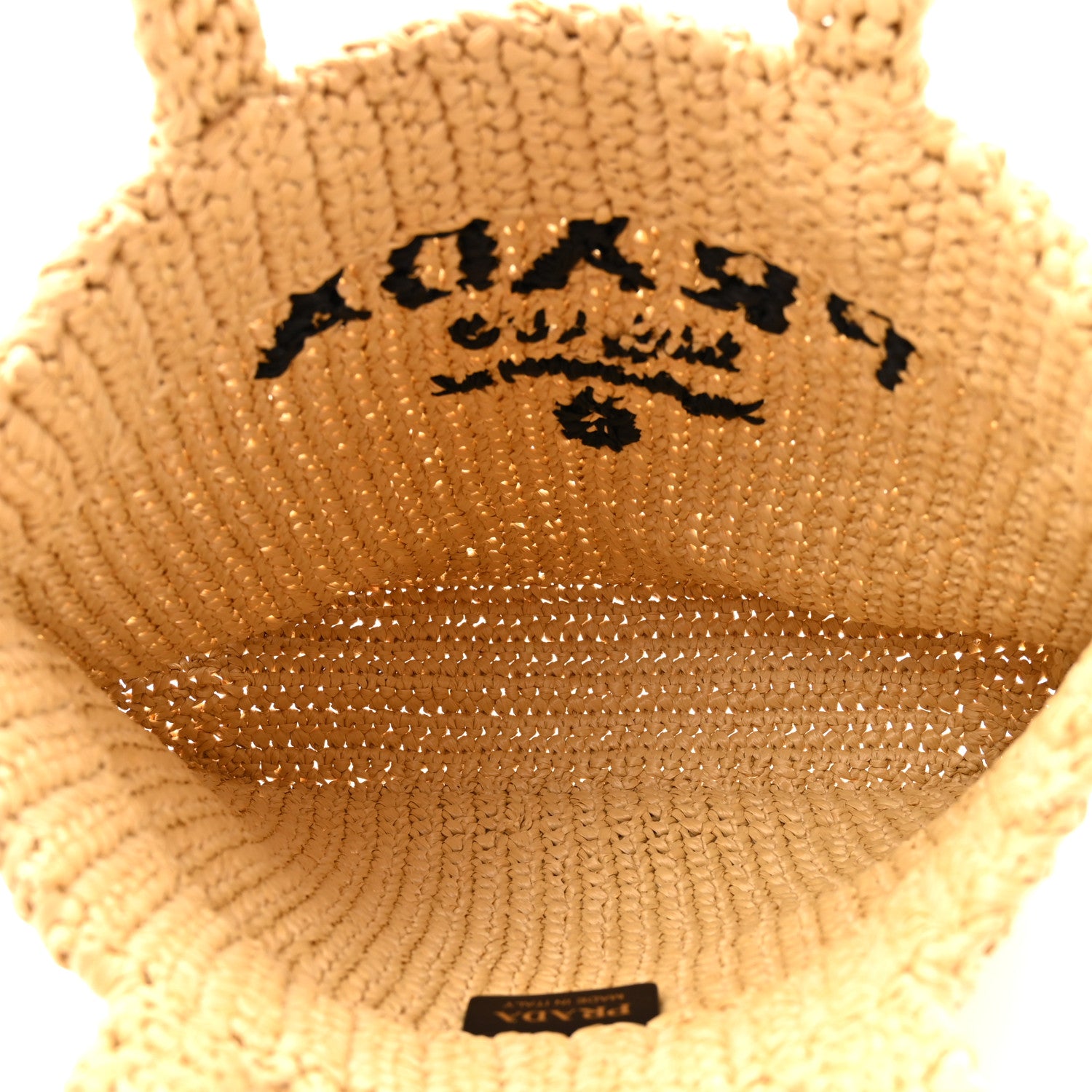 Prada Yarn Raffia Effect Crochet Embroidered Small Logo Tote Naturale 5 of 9