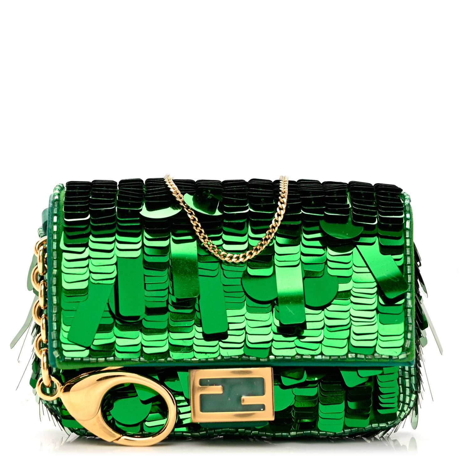 Fendi Sequin Paillettes Shiny Nappa Sex and the City Nano Baguette Belt Charm Green 1 of 7