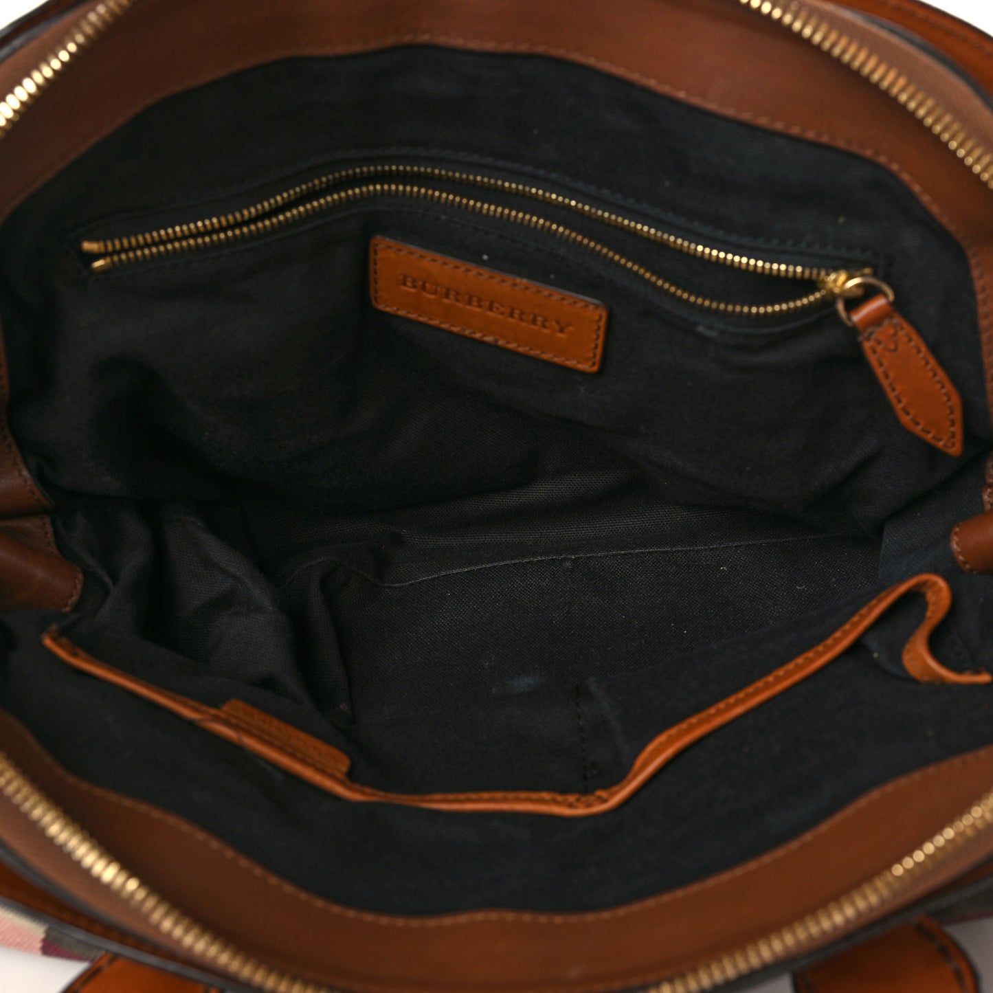 Calfskin House Check Satchel Tan