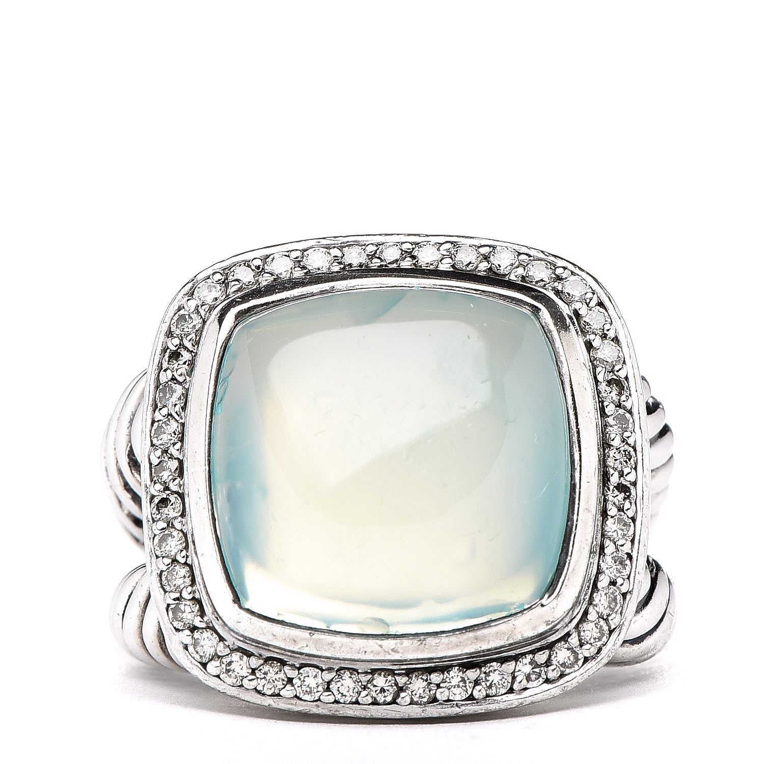 David Yurman Sterling Silver Diamond Chalcedony 11mm Albion Ring 51 5.75 1 of 4