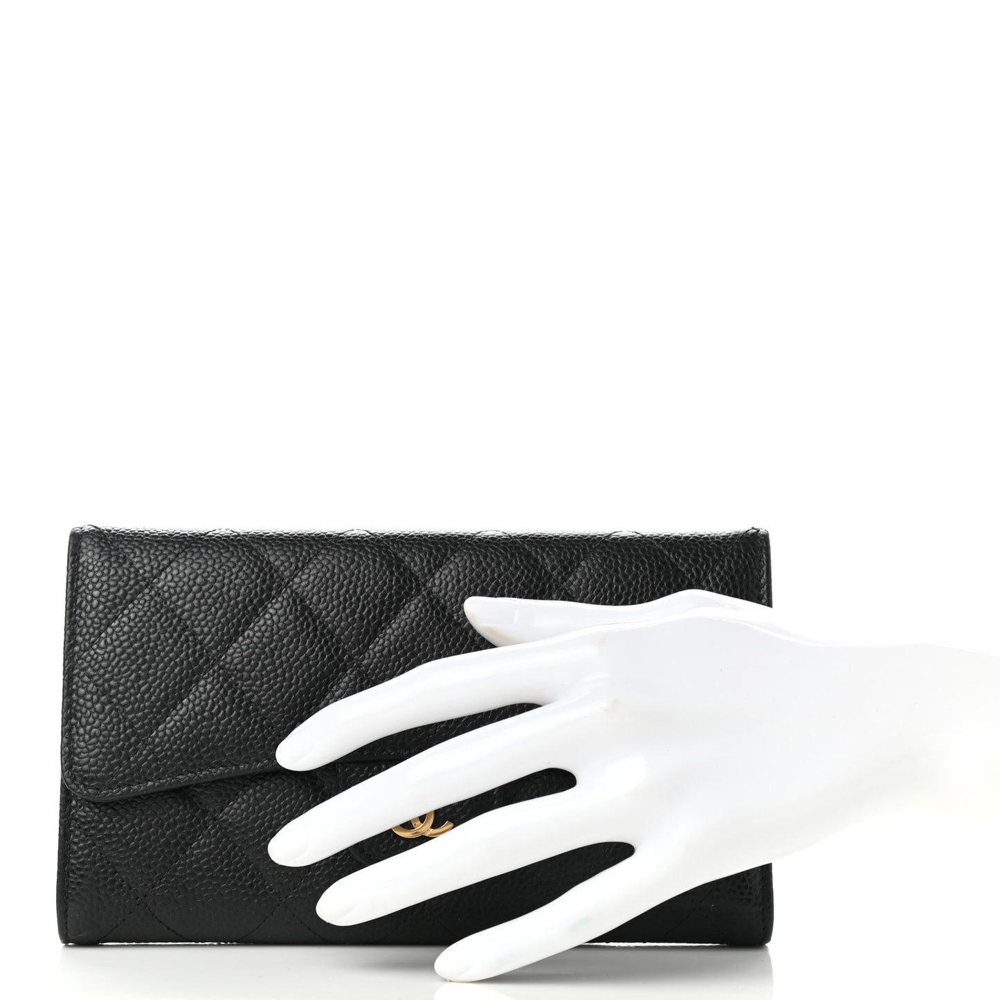 Caviar Quilted Large Flap Wallet Black