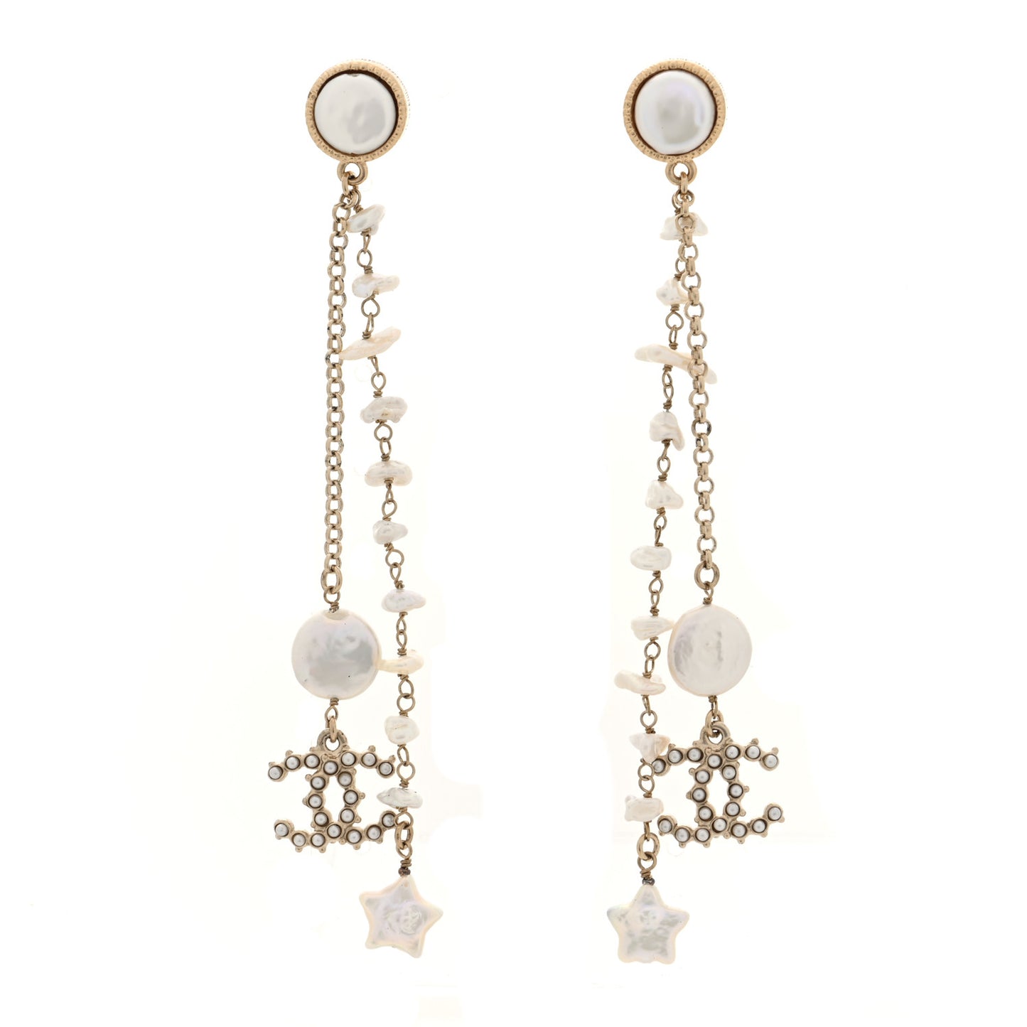 Crystal Mother of Pearl CC Star Dangle Earrings Gold