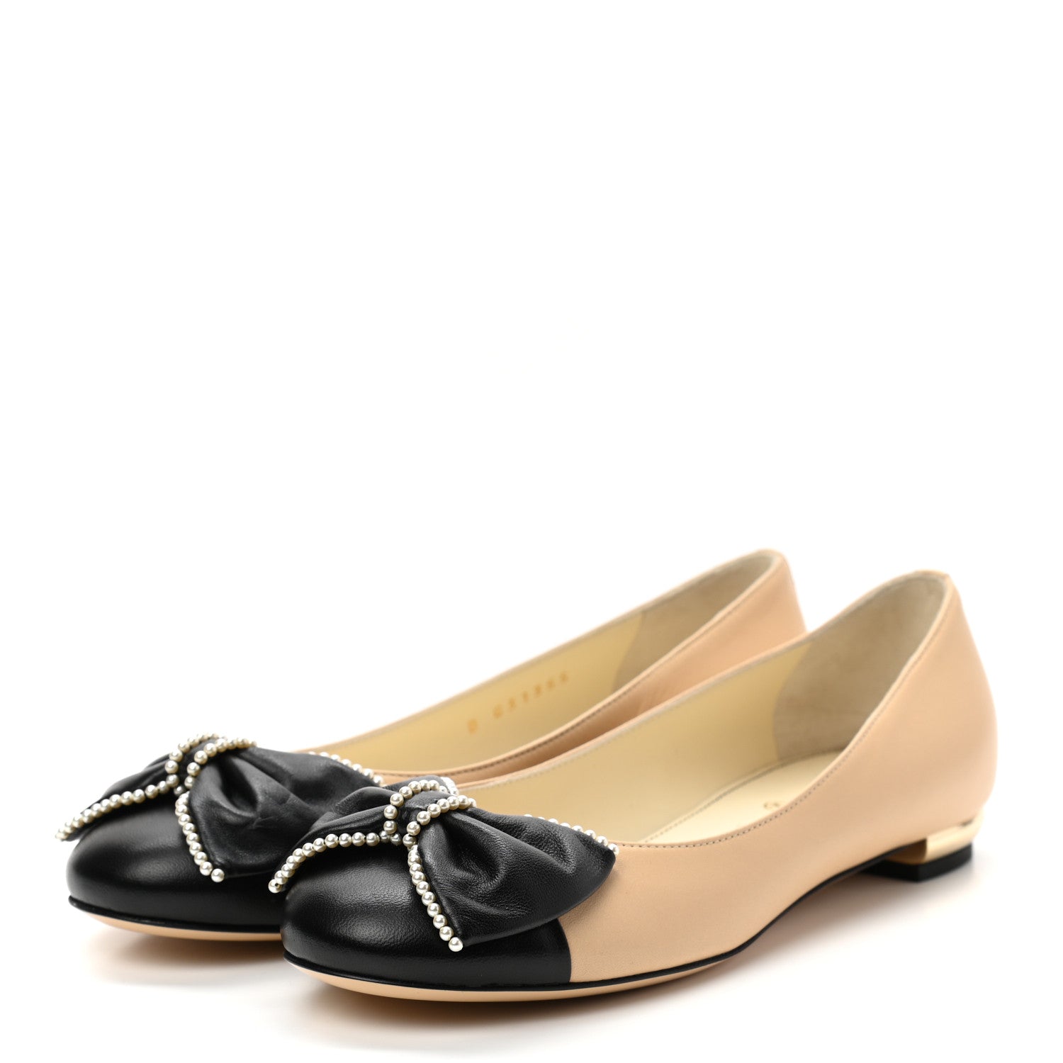 Chanel Lambskin Pearl Bow Ballerina Flats 35 Beige Black 3 of 8
