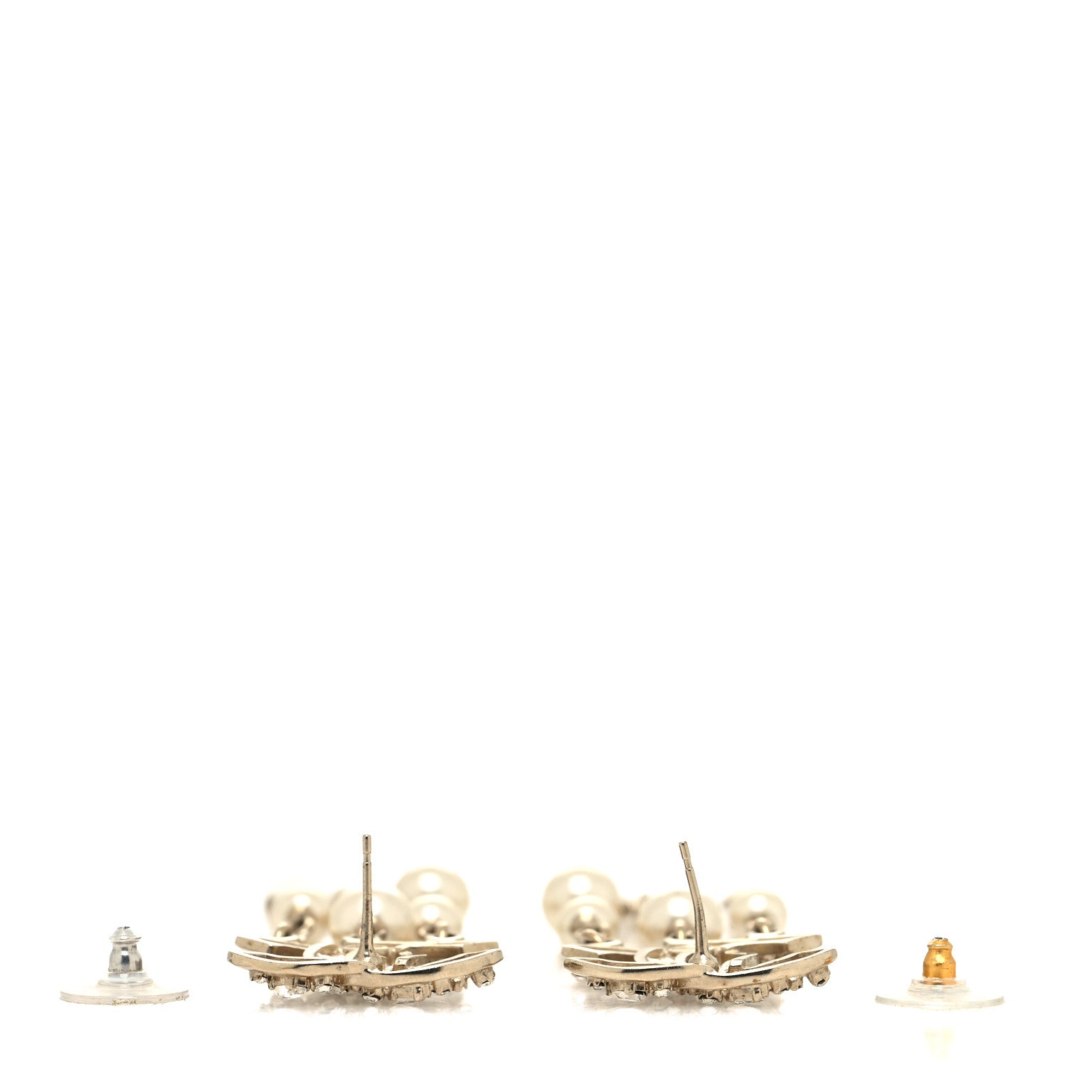 Chanel Pearl Baguette Crystal CC Chain Drop Earrings Light Gold Pearly White 3 of 4