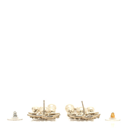 Chanel Pearl Baguette Crystal CC Chain Drop Earrings Light Gold Pearly White 3 of 4