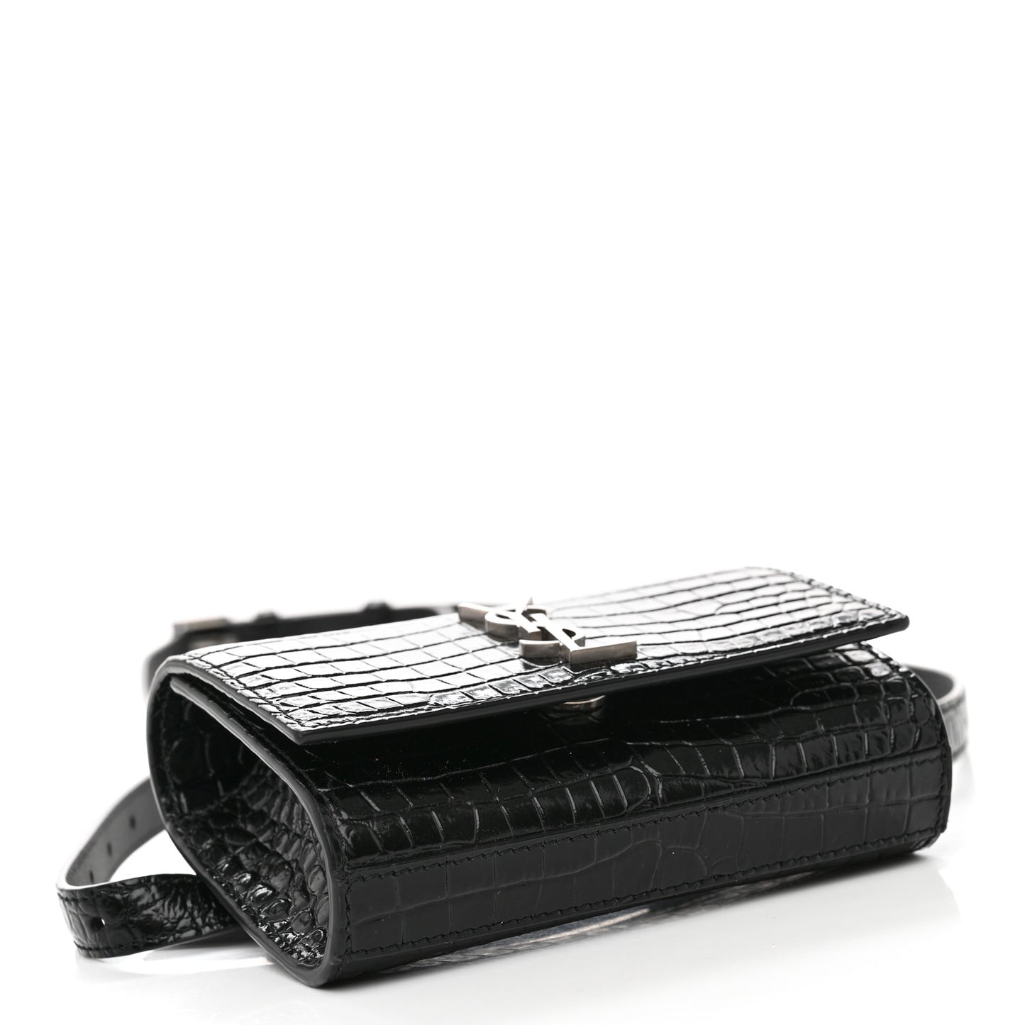 Calfskin Crocodile Embossed Monogram Kate Belt Bag Black