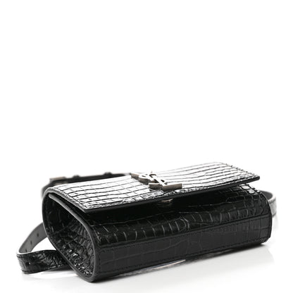 Saint Laurent Calfskin Crocodile Embossed Monogram Kate Belt Bag Black 4 of 9