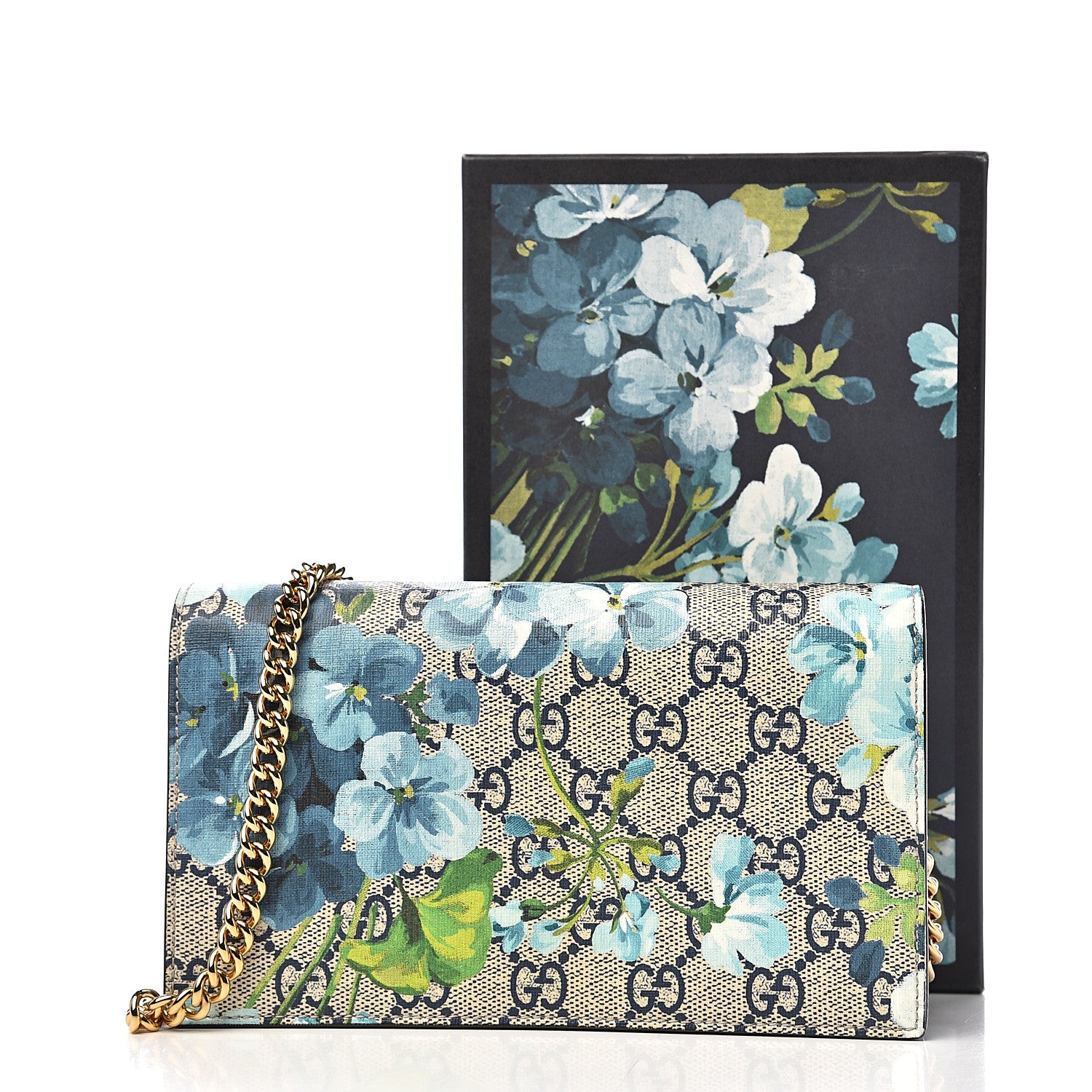 Gucci GG Supreme Monogram Blooms Chain Wallet Blue 11 of 11