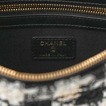 Chanel Tweed Quilted Medium Cosmetic Pouch Black Ecru White 6 of 8