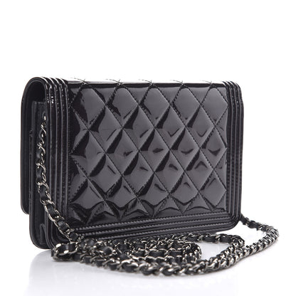 Chanel Patent Calfskin Quilted Boy Wallet On Chain WOC Black 3 of 8
