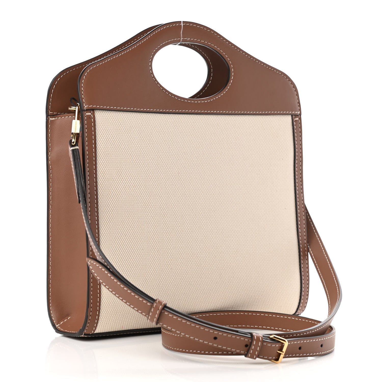 Burberry Canvas Smooth Calfskin Two Tone Mini Pocket Bag Natural Malt Brown 3 of 9
