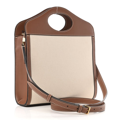 Burberry Canvas Smooth Calfskin Two Tone Mini Pocket Bag Natural Malt Brown 3 of 9
