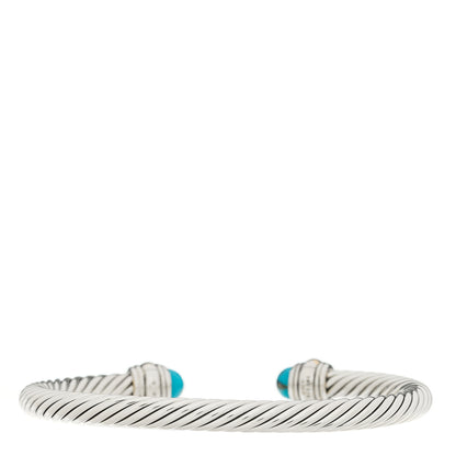 David Yurman Sterling Silver 14K Yellow Gold Turquoise 5mm Cable Classics Bracelet 2 of 4