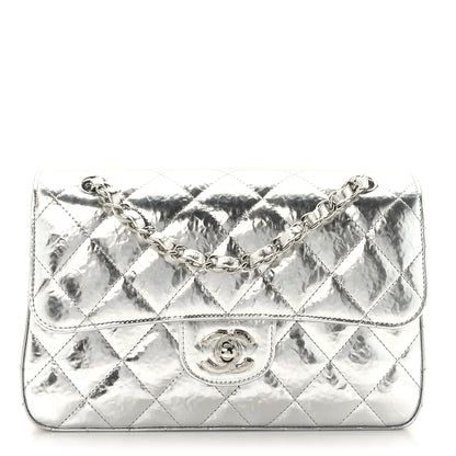 Chanel Hammered Metallic Calfskin Quilted Small Double Flap Silver 1 of 10