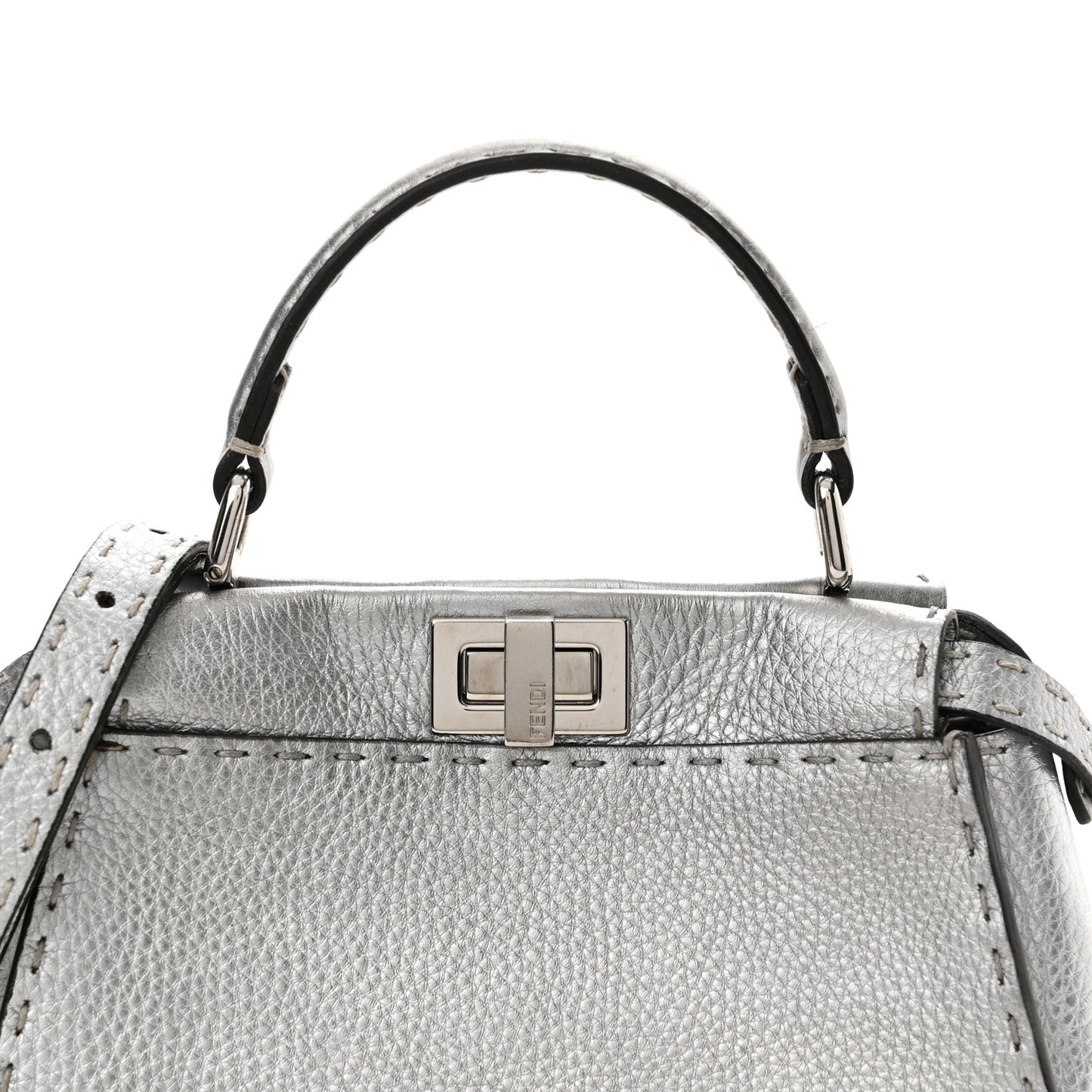 Cuoio Romano Lux Selleria Mini Peekaboo Iconic Satchel Argento