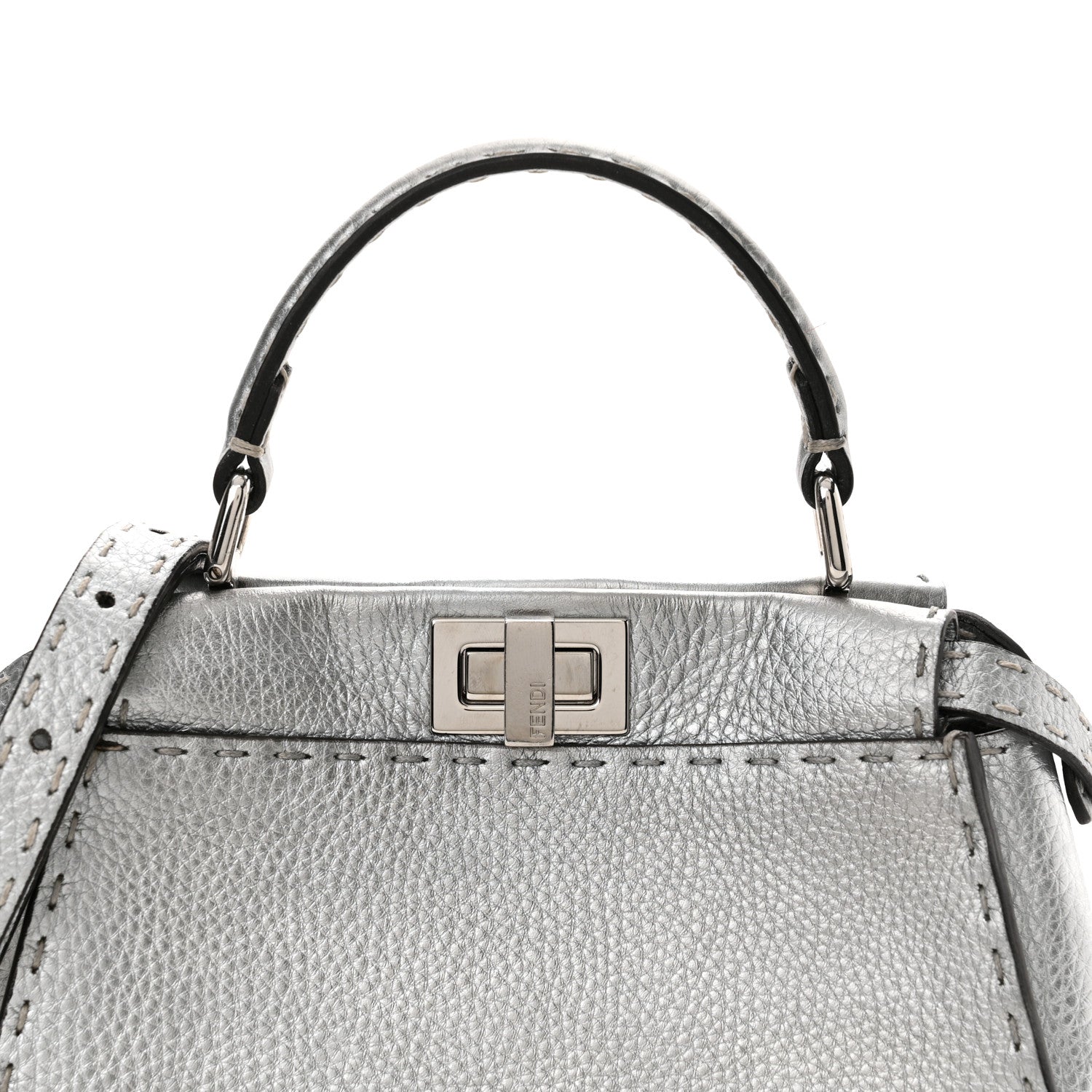Fendi Cuoio Romano Lux Selleria Mini Peekaboo Iconic Satchel Argento 7 of 9