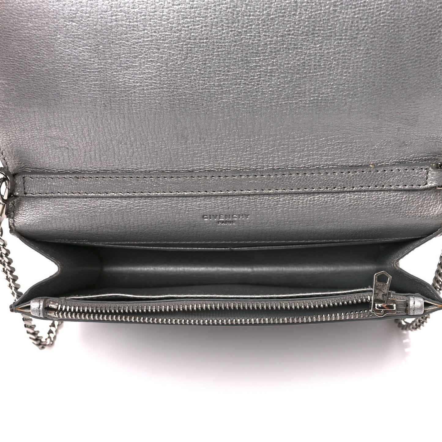 Metallic Sugar Goatskin Pandora Chain Wallet Silver