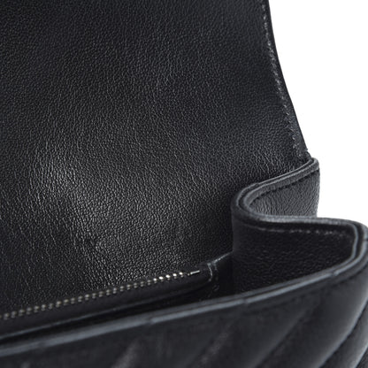 Saint Laurent Sheepskin Matelasse Chevron Monogram Medium College Bag Black 8 of 10