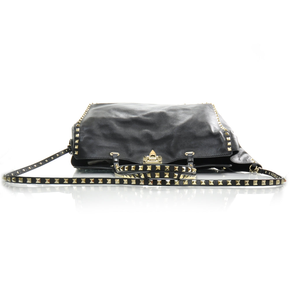 Leather Rockstud Tote Black