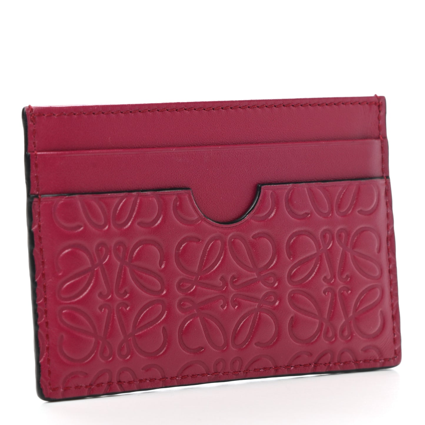 Calfskin Embossed Puzzle Plain Card Holder Raspberry