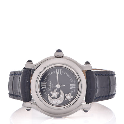 Chopard Stainless Steel Alligator Diamond 26mm Happy Sport Moon Star Quartz Watch Black 3 of 6