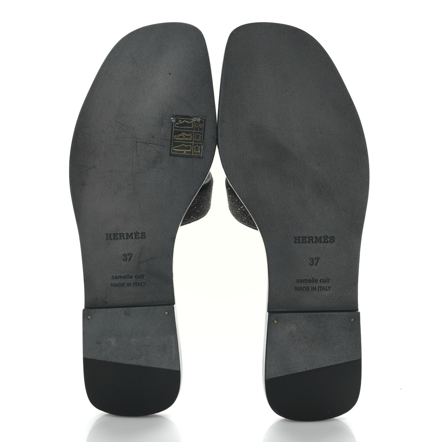 Hermes Suede Goatskin Crystal Oran Sandals 37 Black 5 of 9