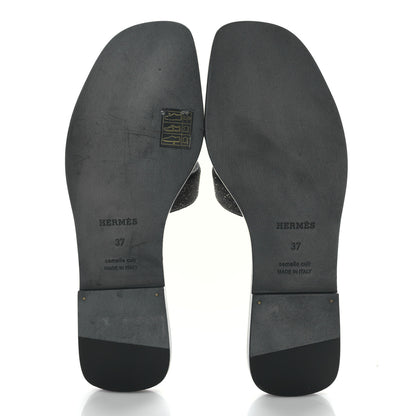 Hermes Suede Goatskin Crystal Oran Sandals 37 Black 5 of 9