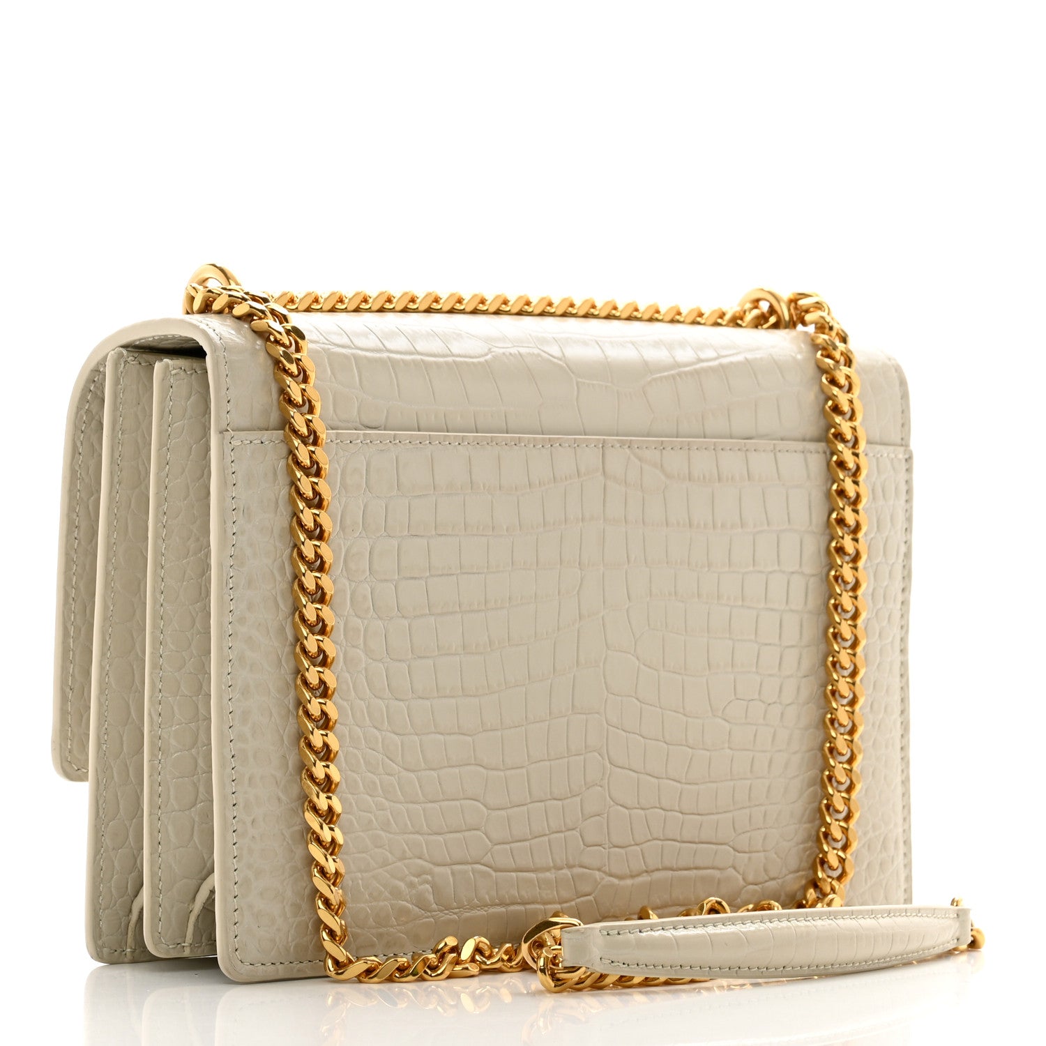 Saint Laurent Calfskin Crocodile Embossed Medium Monogram Sunset Blanc Vintage 3 of 12