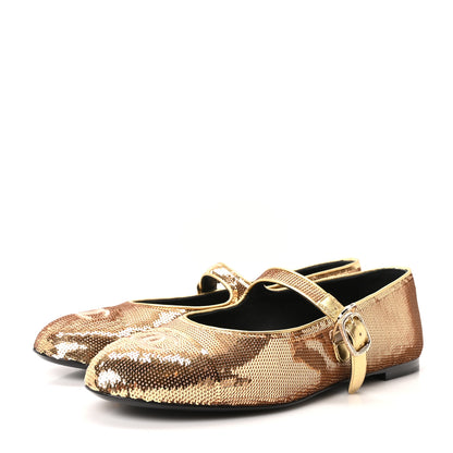 Chanel Sequin Mary Jane Flats 40 Golden 4 of 10