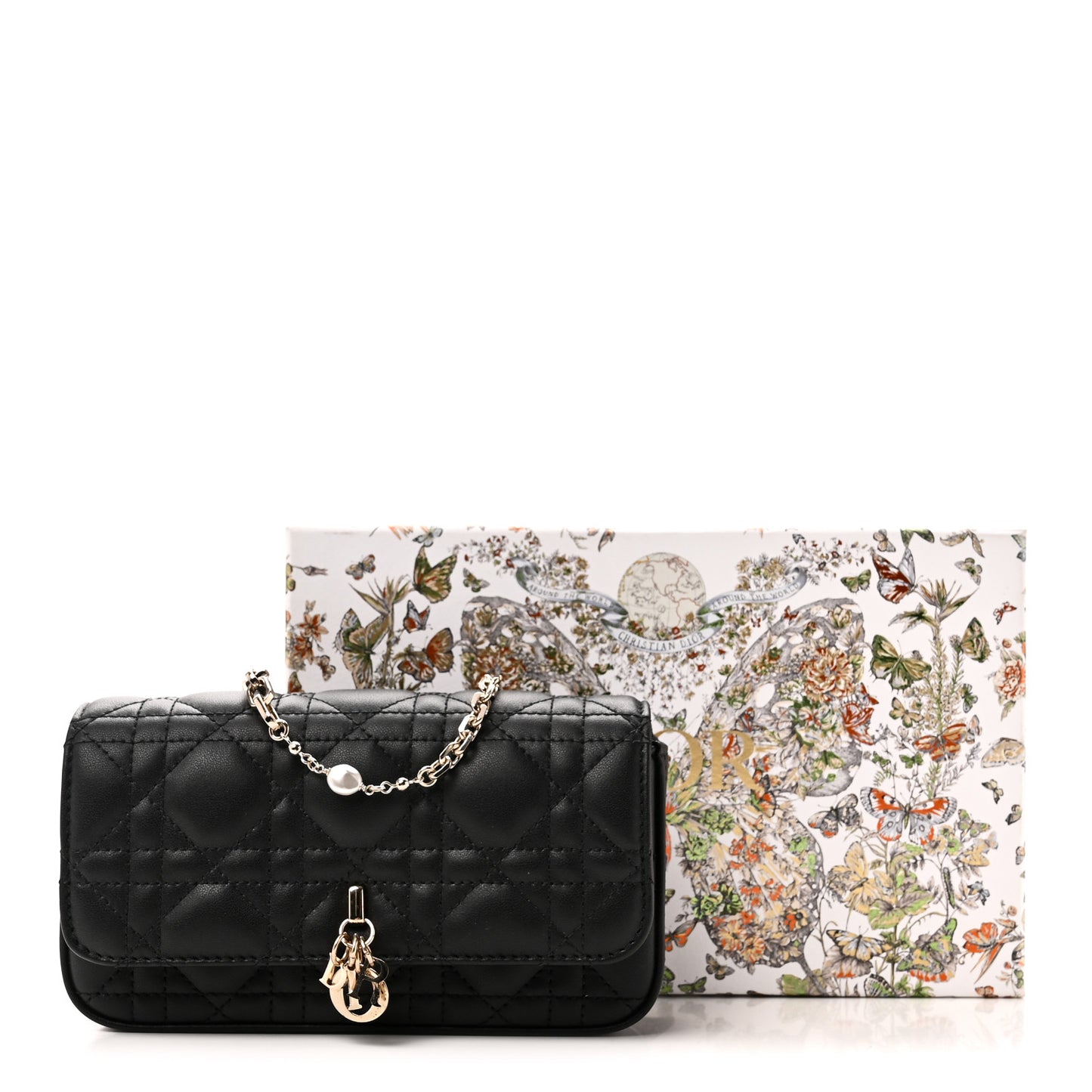 Lambskin Cannage Dior Talk Phone Pouch Black