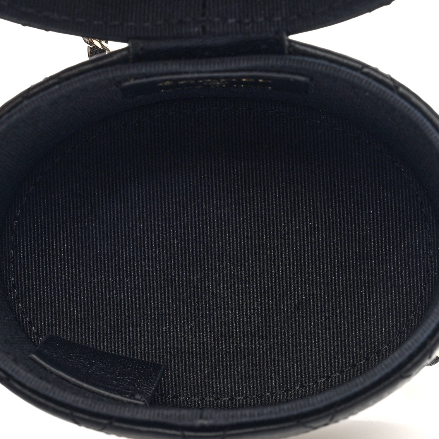 Chanel Lambskin Quilted Mini Round Vanity Case With Chain Black 5 of 11
