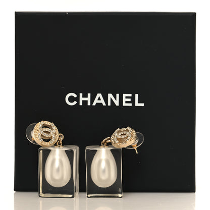 Chanel Crystal Lucite Pearl CC Drop Earrings Gold 5 of 5