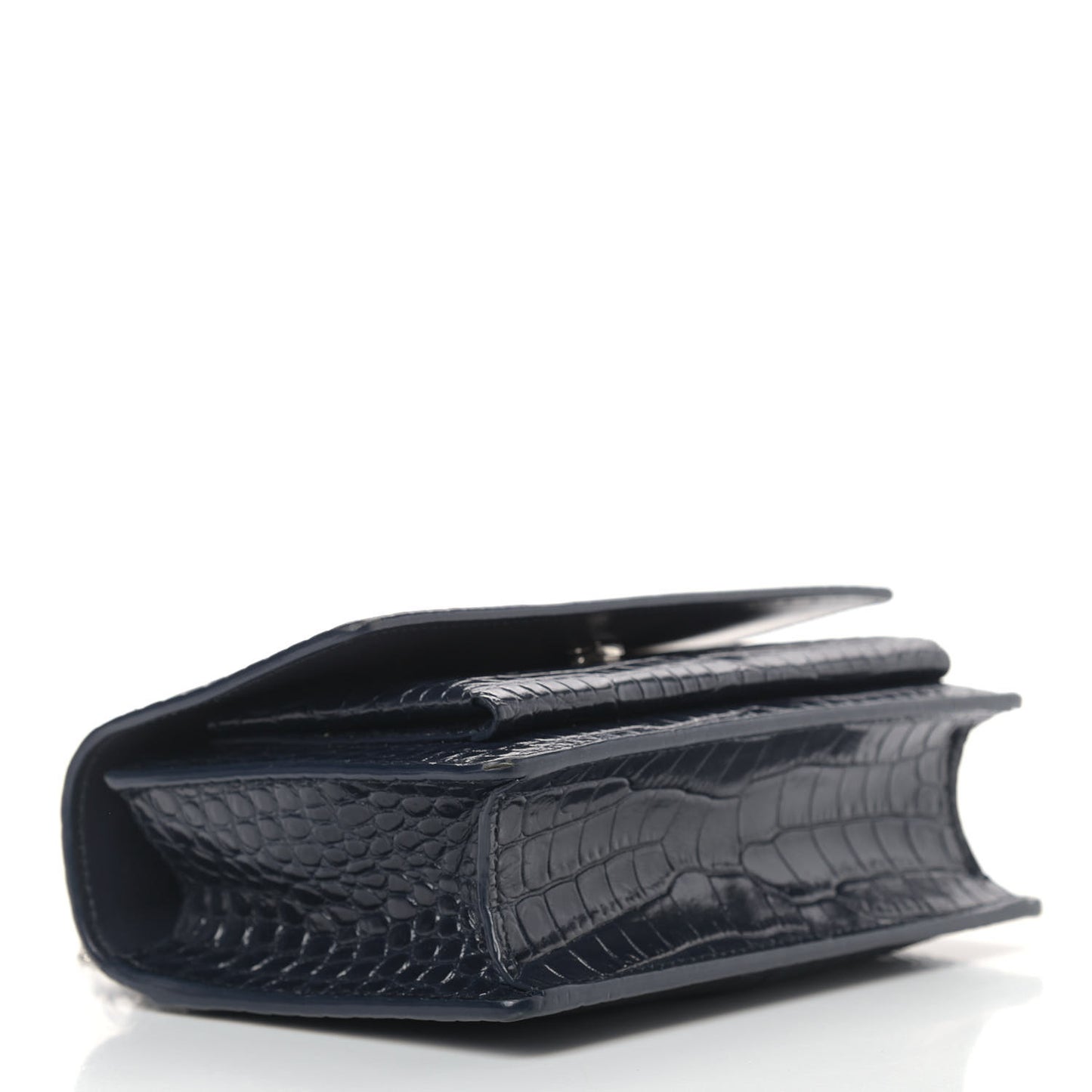 Calfskin Crocodile Embossed Monogram Sunset Chain Wallet Navy