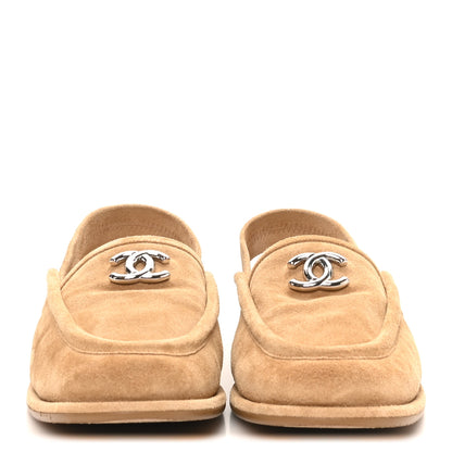 Chanel Suede Calfskin CC Slingback Loafers 38.5 Dark Beige 3 of 10