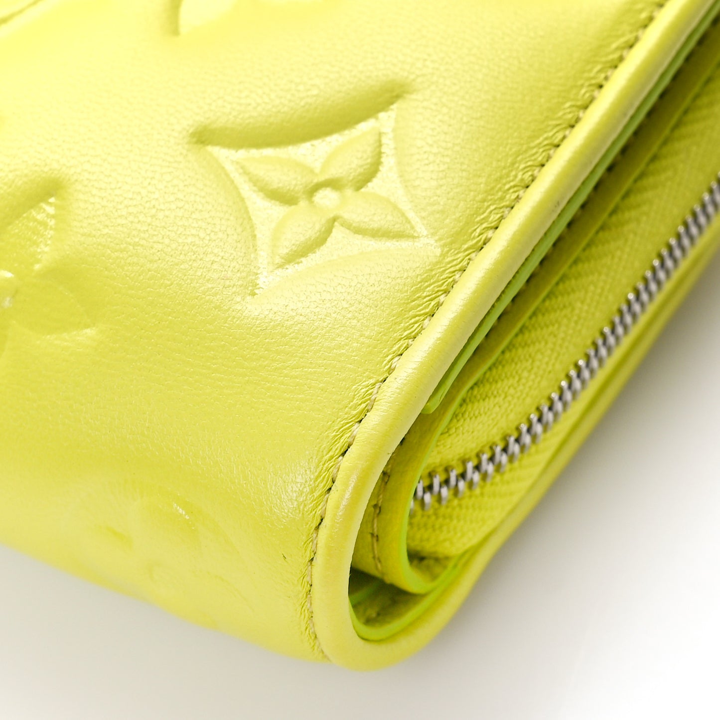 Lambskin Embossed Monogram Lou Coussin Wallet Acid Green