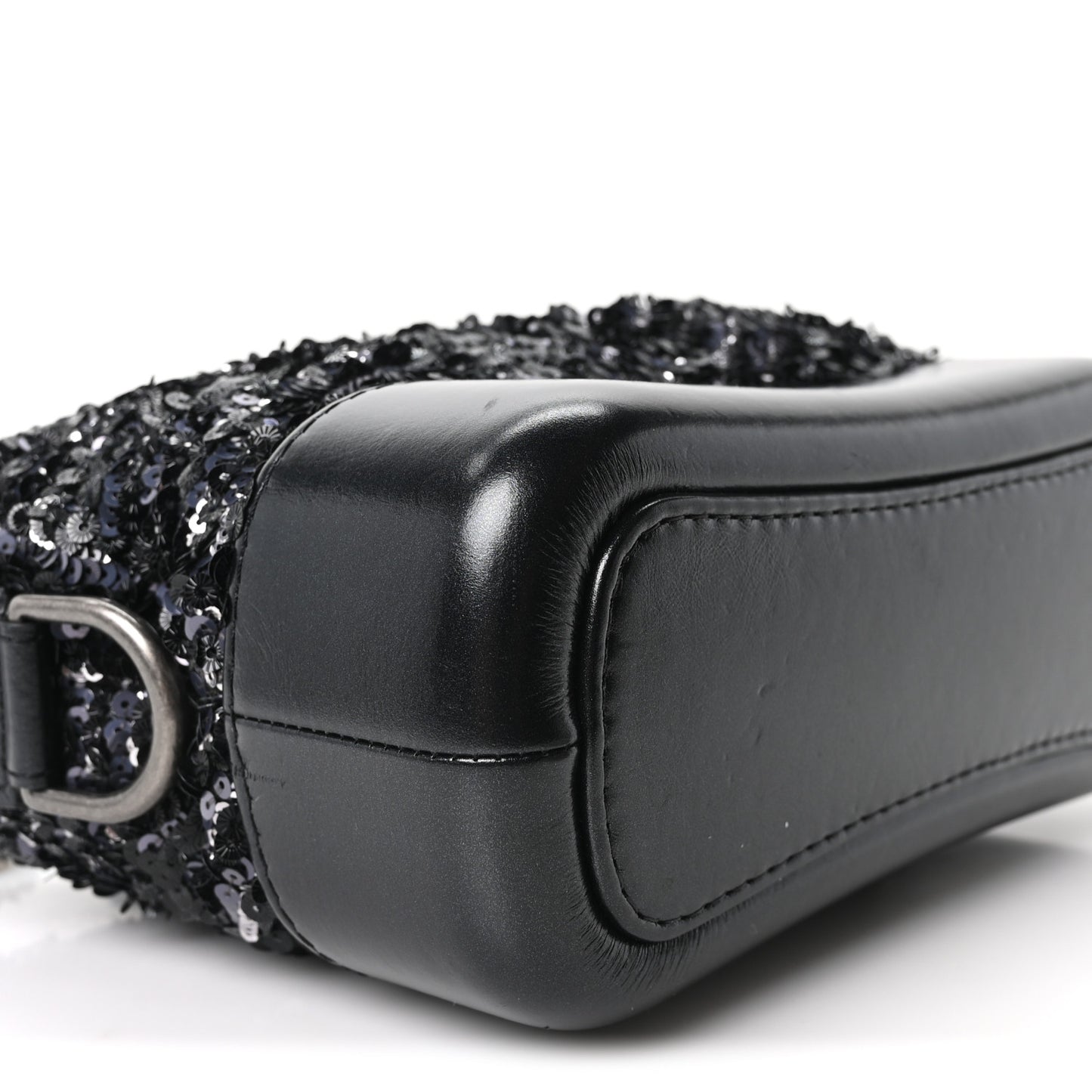 Sequin Calfskin Small Gabrielle Hobo Black Silver