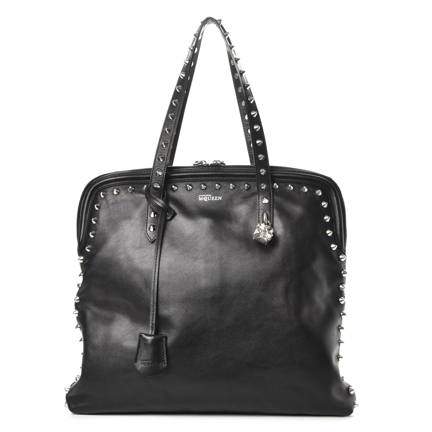 Lambskin Studded Padlock Tote Black