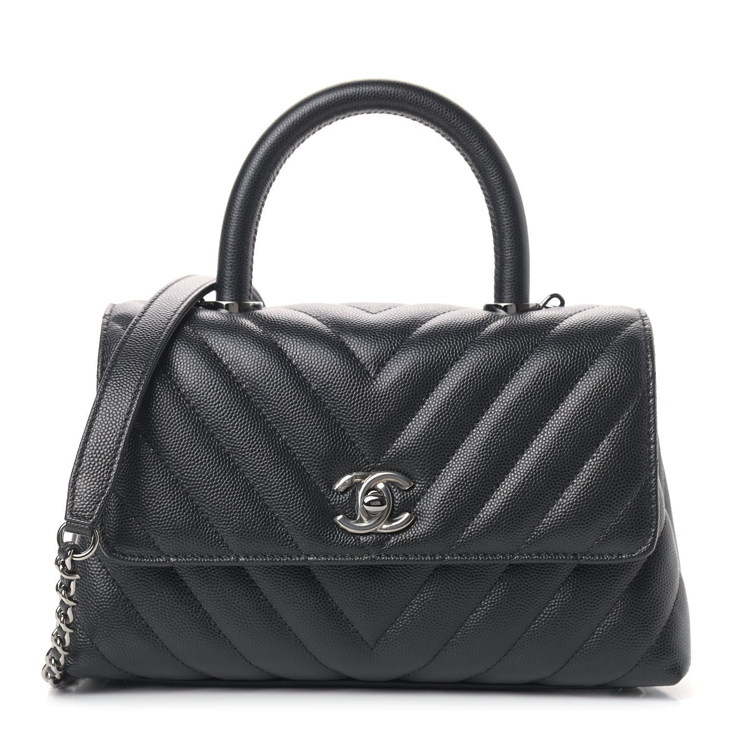 Chanel Caviar Chevron Quilted Mini Coco Handle Flap Black 1 of 9