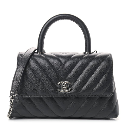 Chanel Caviar Chevron Quilted Mini Coco Handle Flap Black 1 of 9