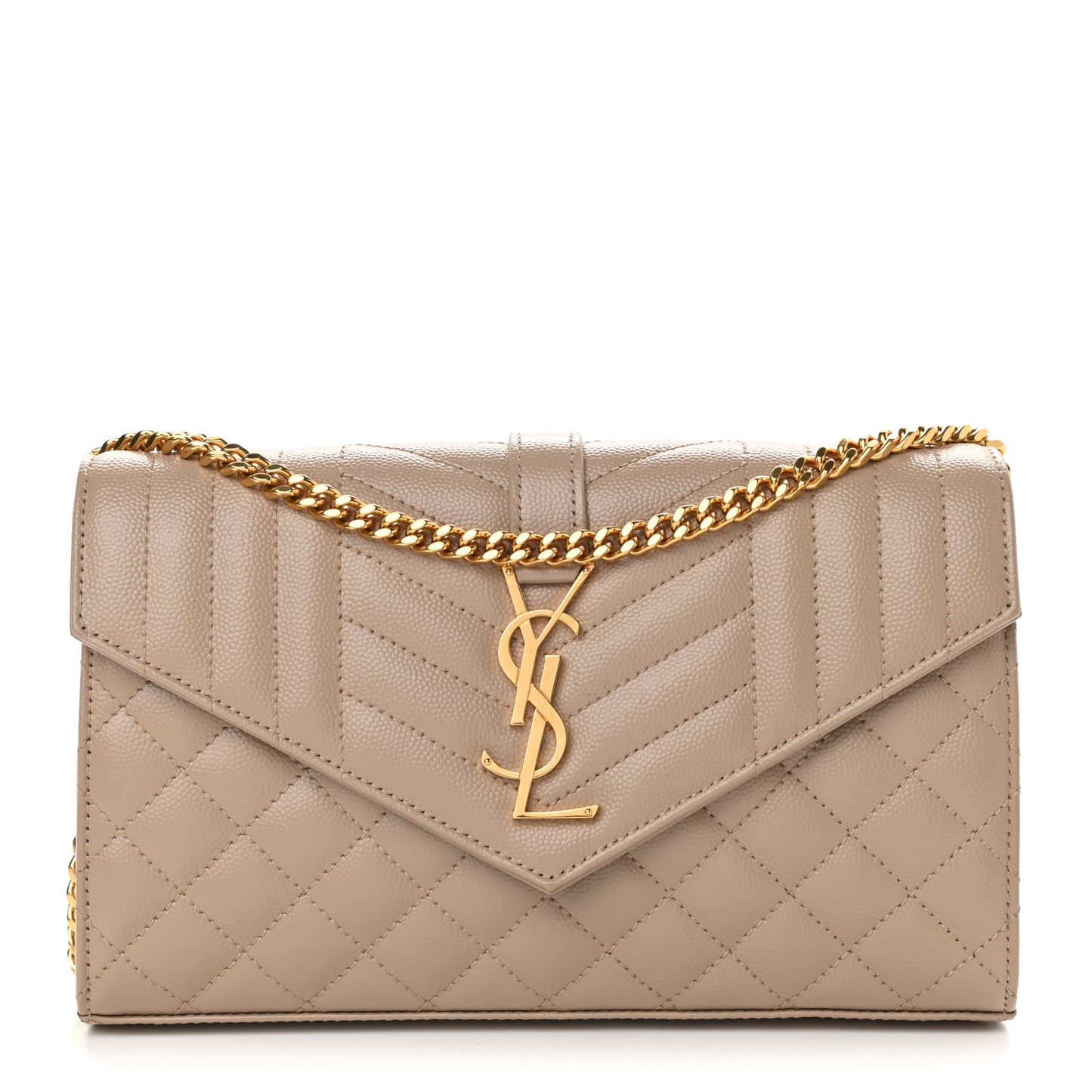 Grain De Poudre Mixed Matelasse Triquilt Monogram Chain Wallet Dark Beige