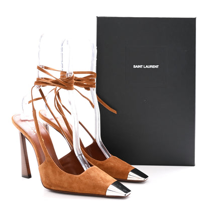 Saint Laurent Suede Blade 105 Slingback Pumps 38.5 Brown 11 of 11