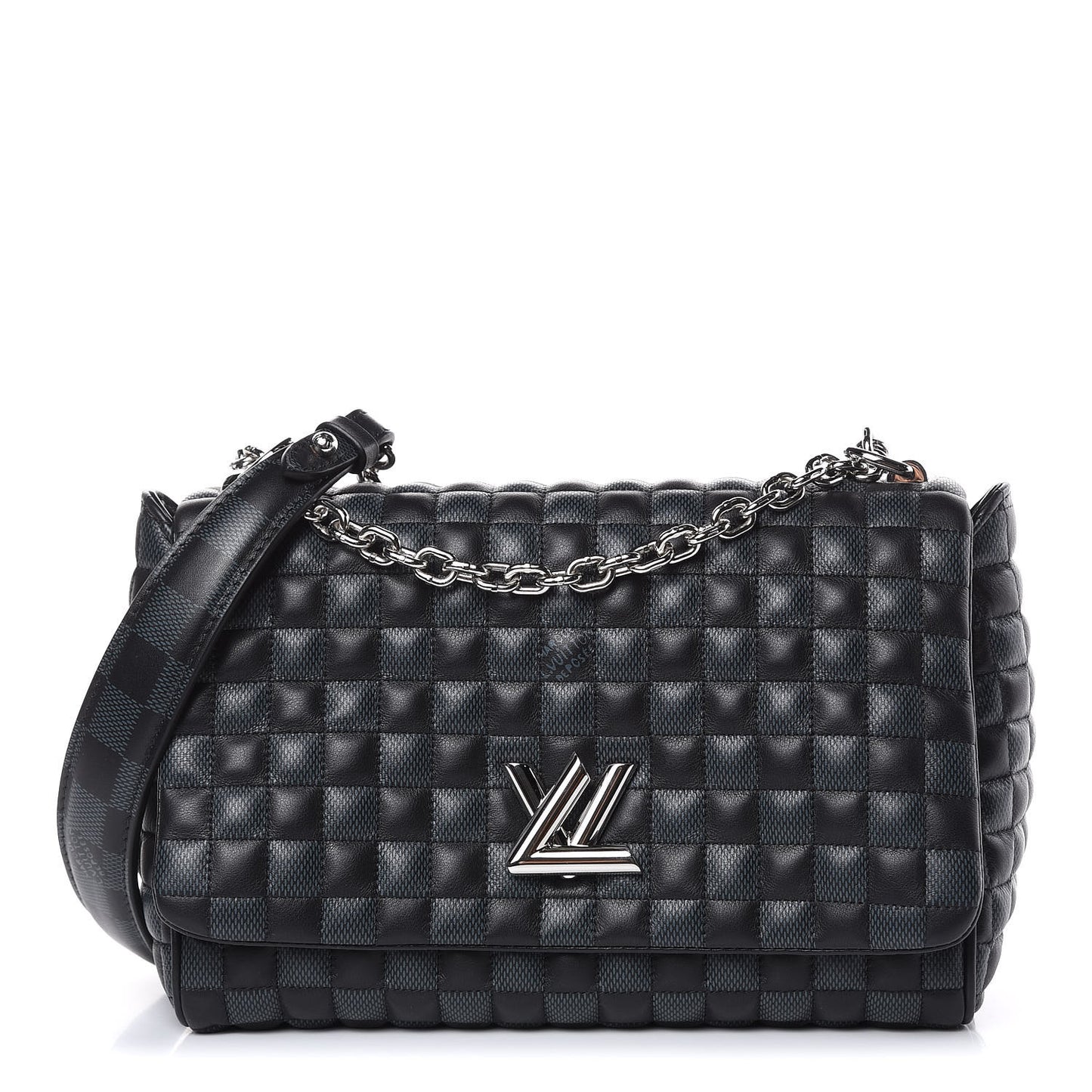 Calfskin Quilted Damier Twist MM Black Anthracite