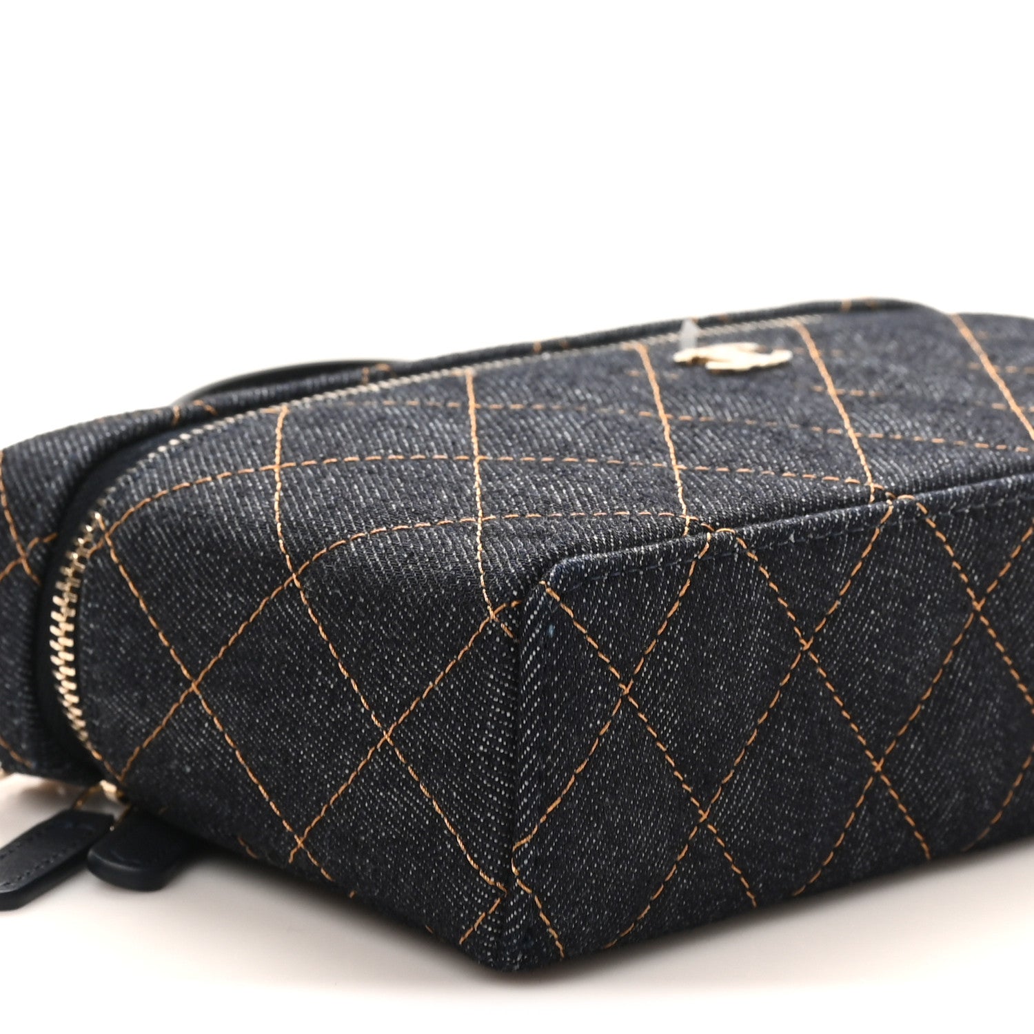 Chanel Denim Quilted Top Handle Slim Vanity Case With Chain Dark Blue Orange 9 of 11