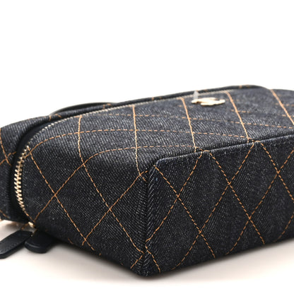 Chanel Denim Quilted Top Handle Slim Vanity Case With Chain Dark Blue Orange 9 of 11