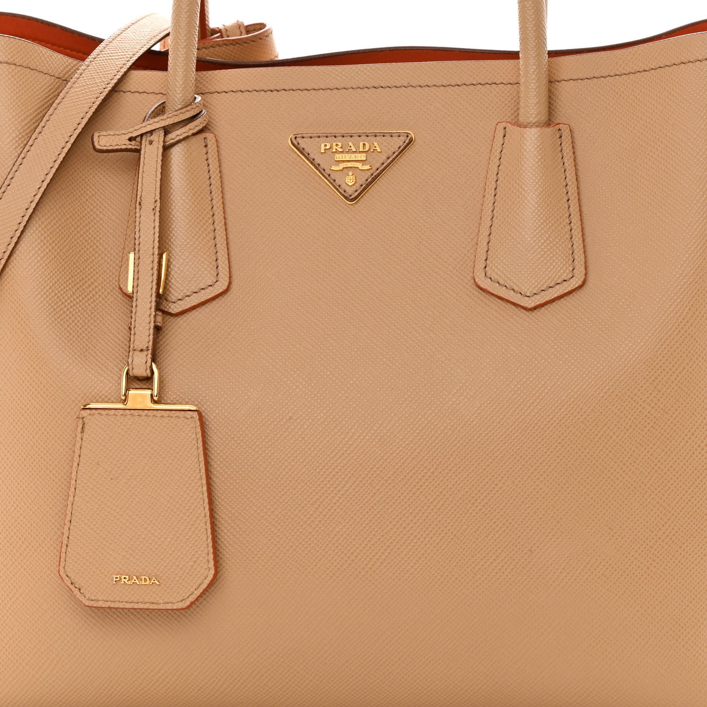 Saffiano Cuir Medium Double Bag Noisette Papaya