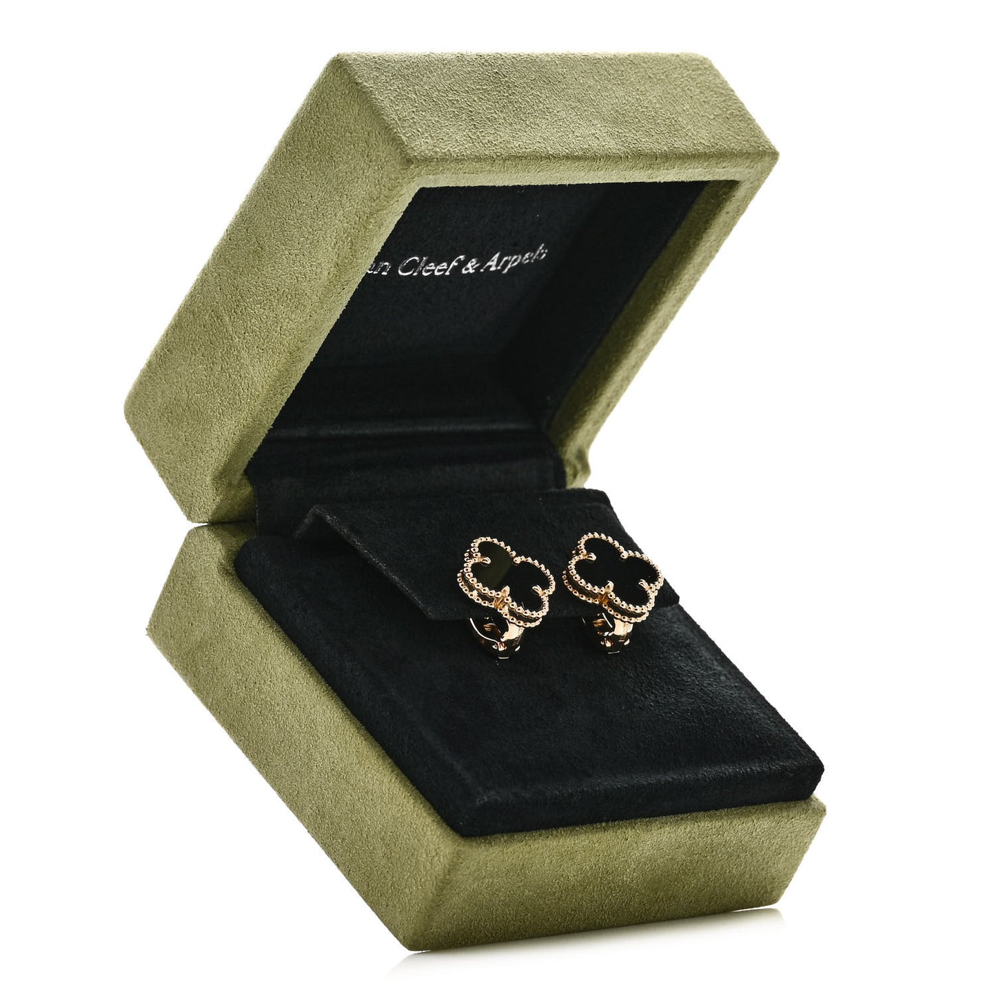 18K Yellow Gold Black Onyx Vintage Alhambra Earrings
