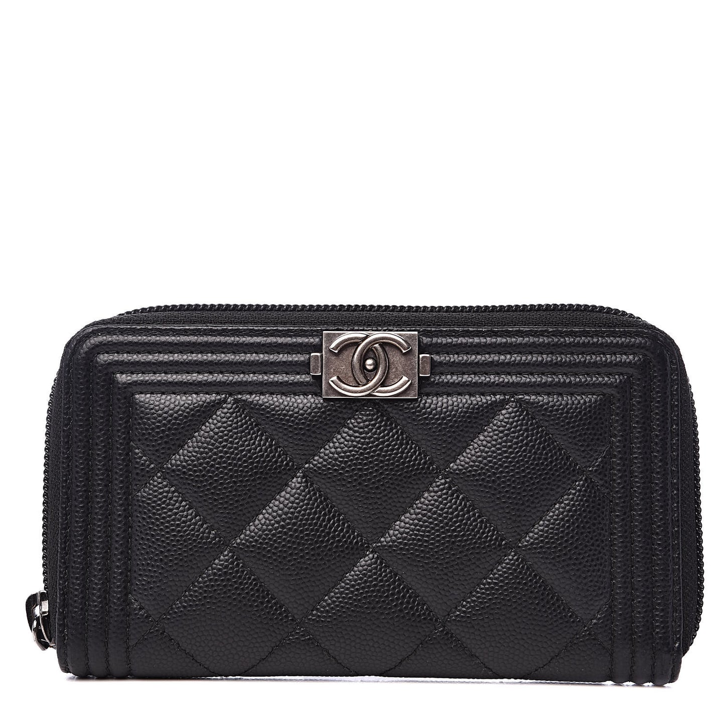 Caviar Quilted Small Boy Zip Around Wallet Black