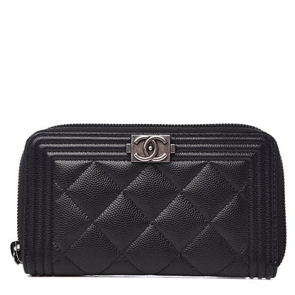 Chanel Caviar Quilted Small Boy Zip Around Wallet Black 1 of 10